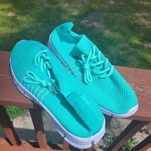 Ladies Sport Shoes Mesh Lace-up Non Slip Running Breathable Sneakers Sky Blue - Picture 7 of 11